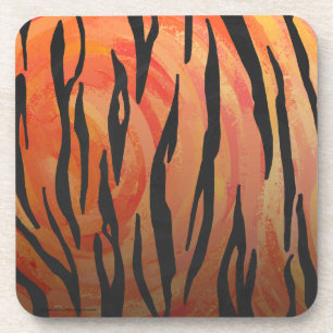 Tiger Hot orange and Black Print Coaster