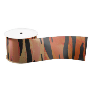 Tiger Hot orange and Black Print Satin Ribbon