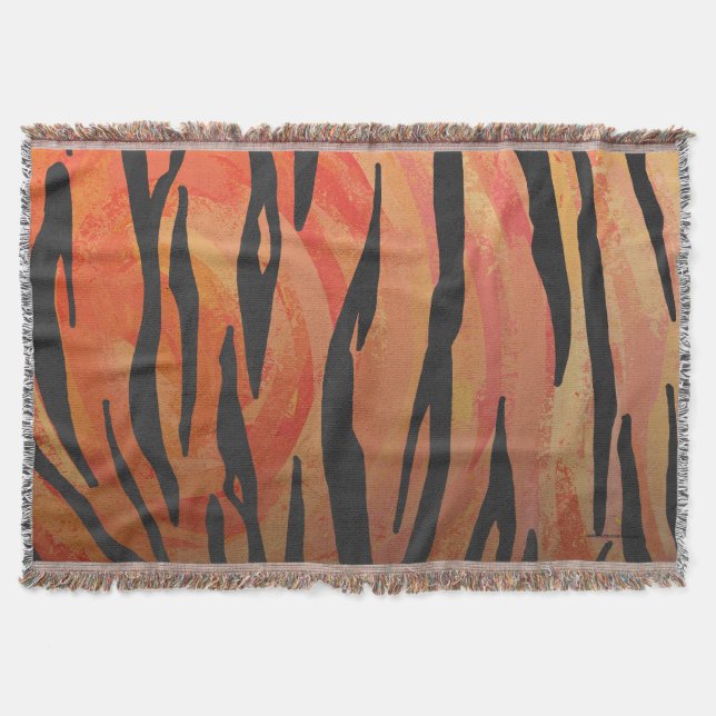 Tiger Hot orange and Black Print Throw Blanket (Front)