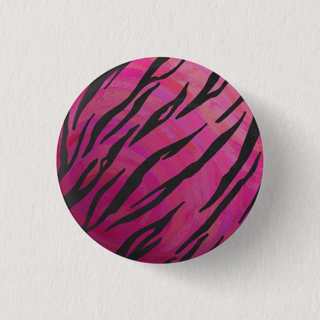 Tiger Hot Pink and Black Print 1 Inch Round Button (Front)