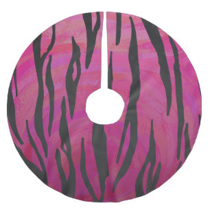 Tiger Hot Pink and Black Print Brushed Polyester Tree Skirt