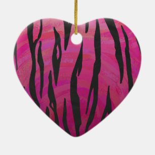 Tiger Hot Pink and Black Print Ceramic Ornament