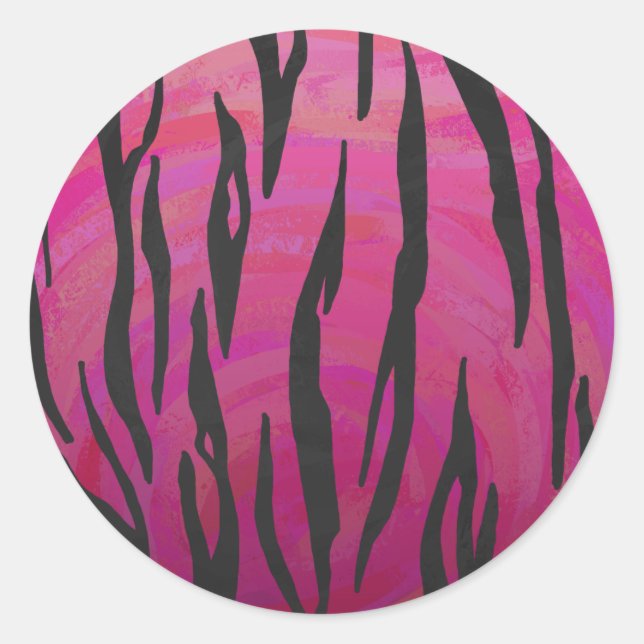 Tiger Hot Pink and Black Print Classic Round Sticker (Front)