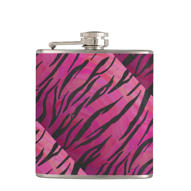 Tiger Hot Pink and Black Print Hip Flask (Front)
