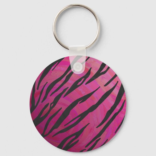 Tiger Hot Pink and Black Print Keychain (Front)
