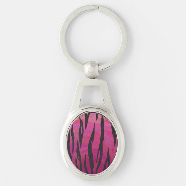 Tiger Hot Pink and Black Print Keychain (Front)