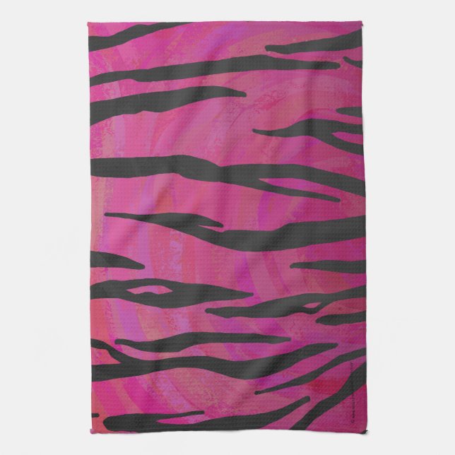 Tiger Hot Pink and Black Print Kitchen Towel (Vertical)