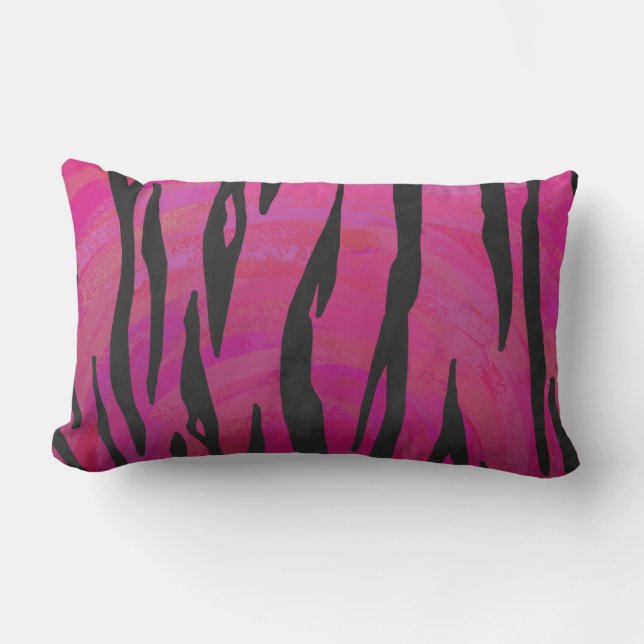 Tiger Hot Pink and Black Print Lumbar Pillow (Front)