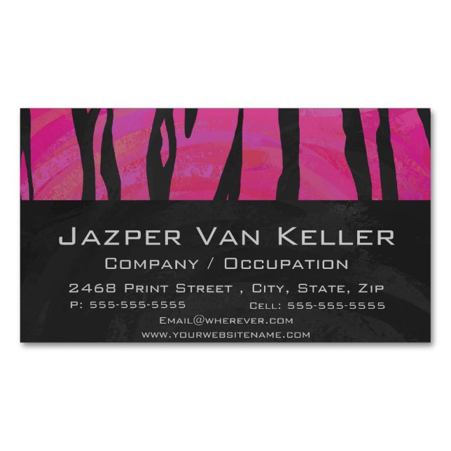 Tiger Hot Pink and Black Print Magnetic Business Card (Front)