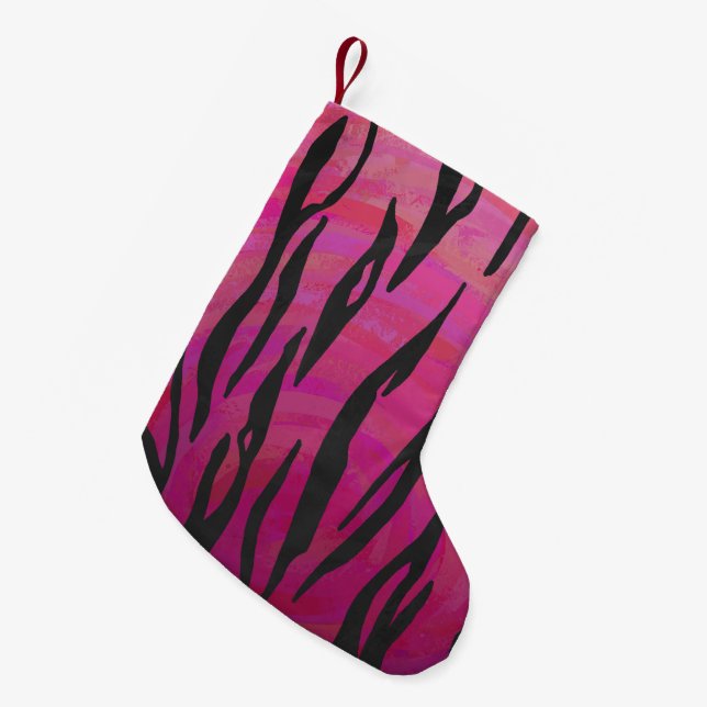 Tiger Hot Pink and Black Print Small Christmas Stocking (Front (Hanging))