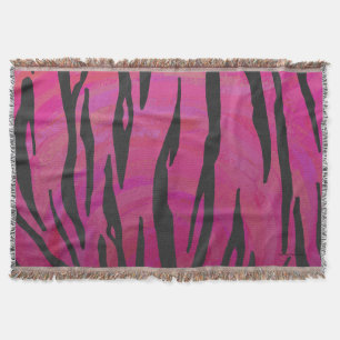 Tiger Hot Pink and Black Print Throw Blanket