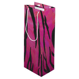 Tiger Hot Pink and Black Print Wine Gift Bag