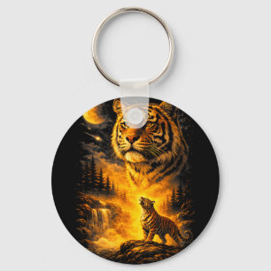 Tiger howling to the moon meme 90s animal printTig Keychain