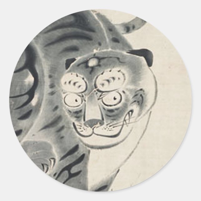Tiger Illustration by Ito Jakuchu Classic Round Sticker (Front)