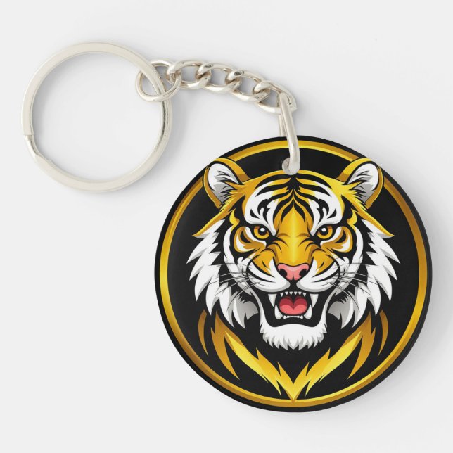 Tiger Illustration with Intense Expression Keychain (Front)