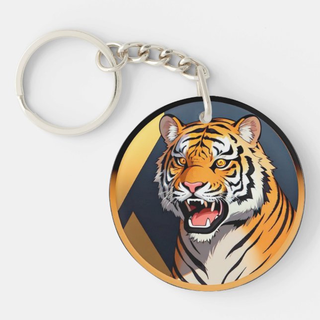 Tiger Illustration with Intense Expression Keychain (Front)