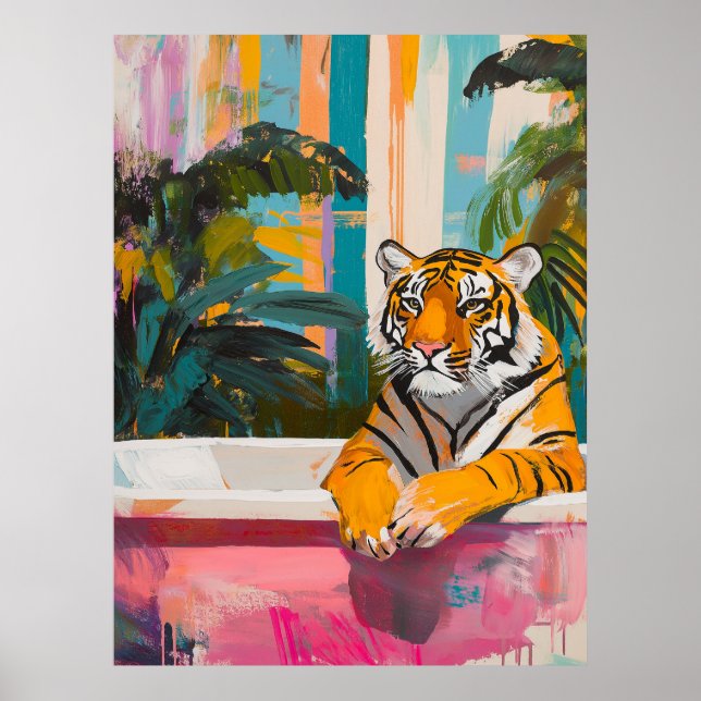 Tiger in a Bathtub: Tropical Garden Poster (Front)
