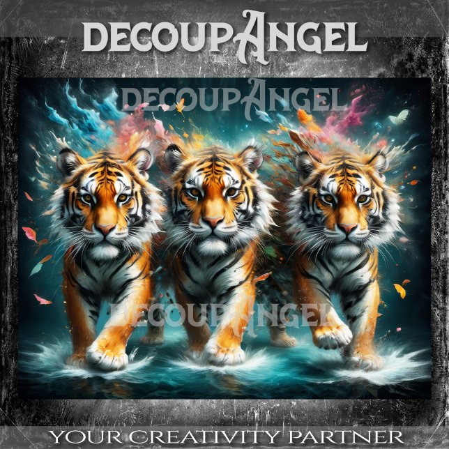 Tiger in a Colourful Explosion Decoupage Tissue Paper (Creator Uploaded)