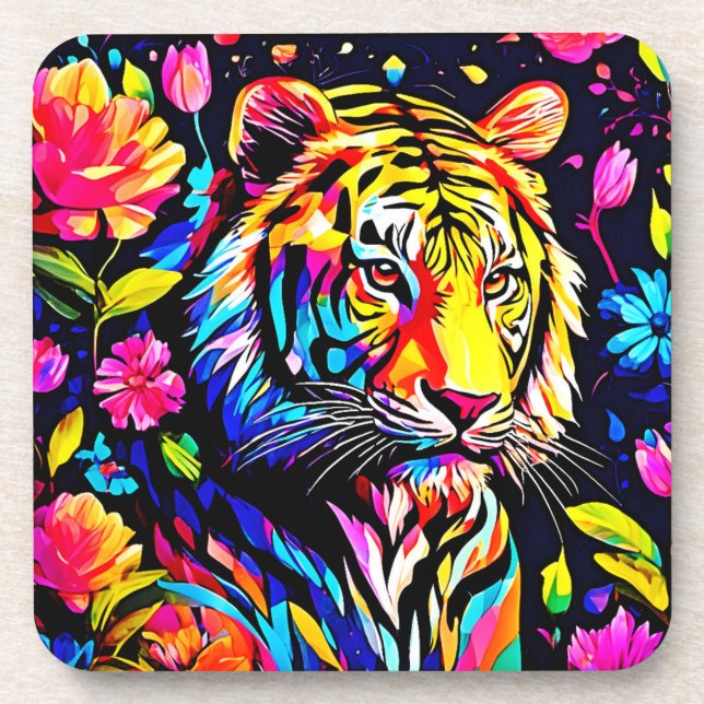 Tiger in a Floral Dream Coaster (Front)