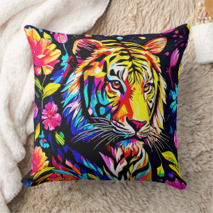 Tiger in a Floral Dream Throw Pillow