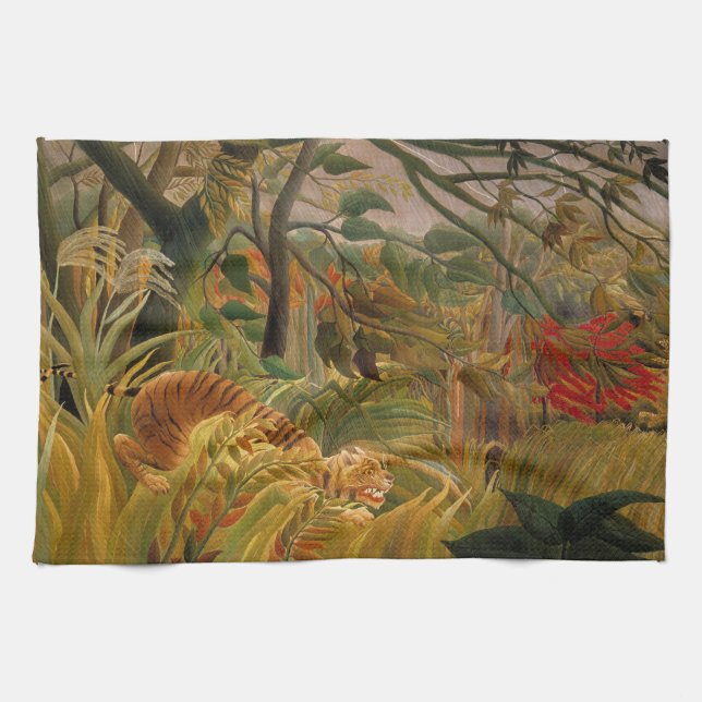 Tiger in a Tropical Storm by Henri Rousseau Kitchen Towel (Horizontal)