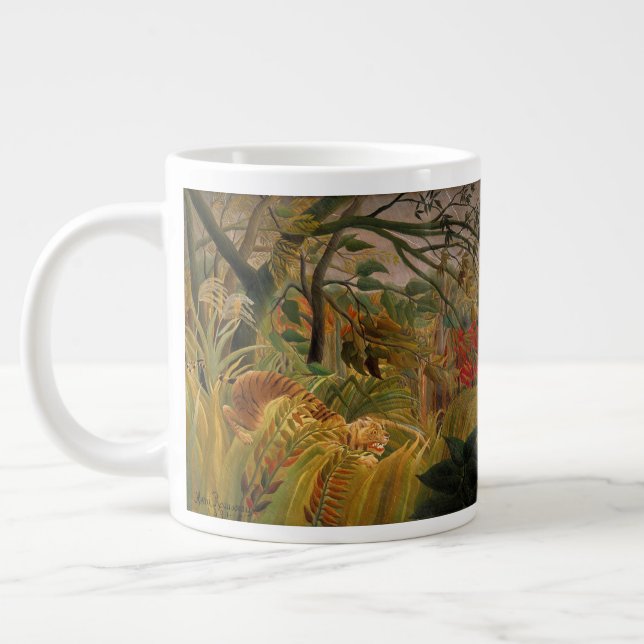 Tiger in a Tropical Storm by Henri Rousseau Large Coffee Mug (Left)