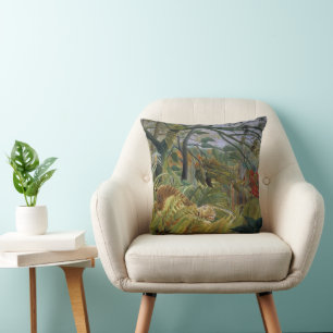 Tiger in a Tropical Storm Henri Rousseau Throw Pillow