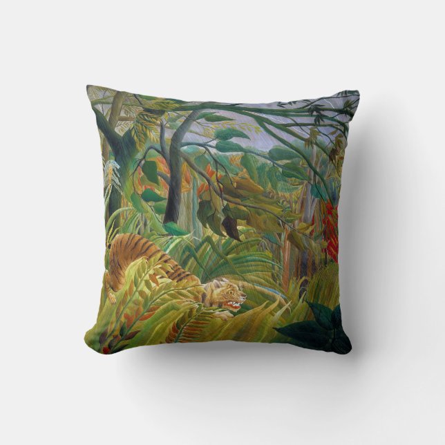 Tiger in a Tropical Storm, Rousseau Throw Pillow (Front)