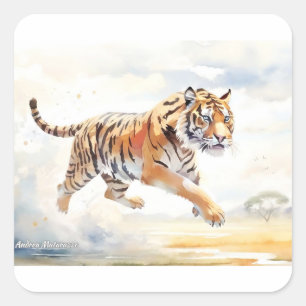 Tiger in Action 2 Square Sticker