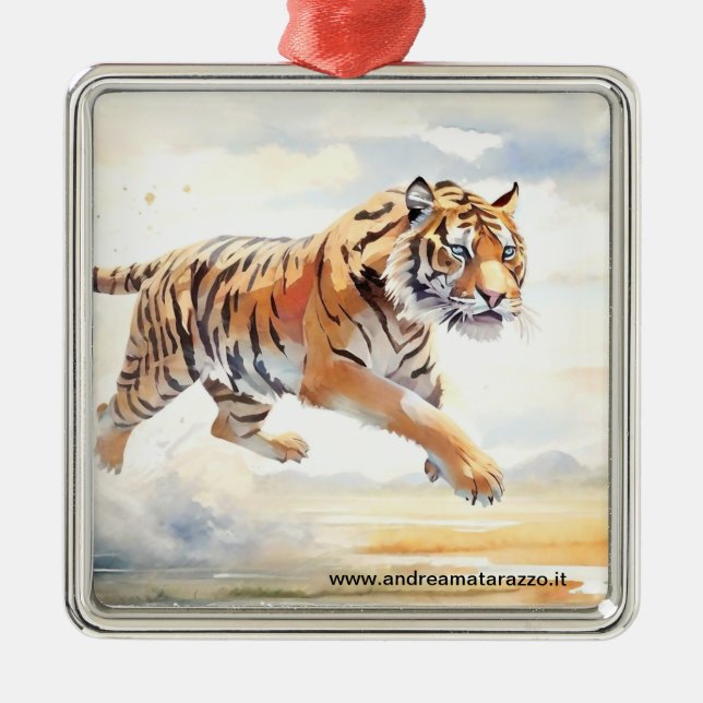 Tiger in Action Metal Ornament (Front)