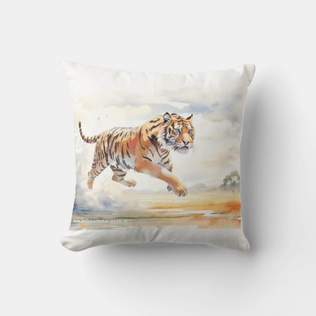 Tiger in Action Throw Pillow (Front)