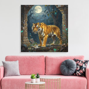 Tiger in Ancient Dunes under the Full Moon Canvas Print