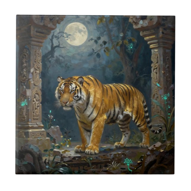 Tiger in Ancient Dunes under the Full Moon Tile (Front)