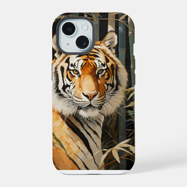 Tiger in Bamboo Forest iPhone 15 Case (Back)
