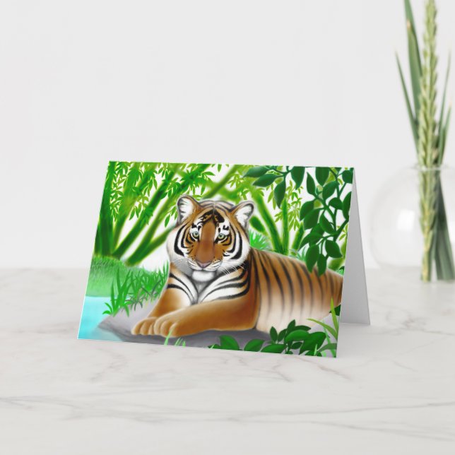 Tiger in Bamboo Jungle Greeting Card (Front)