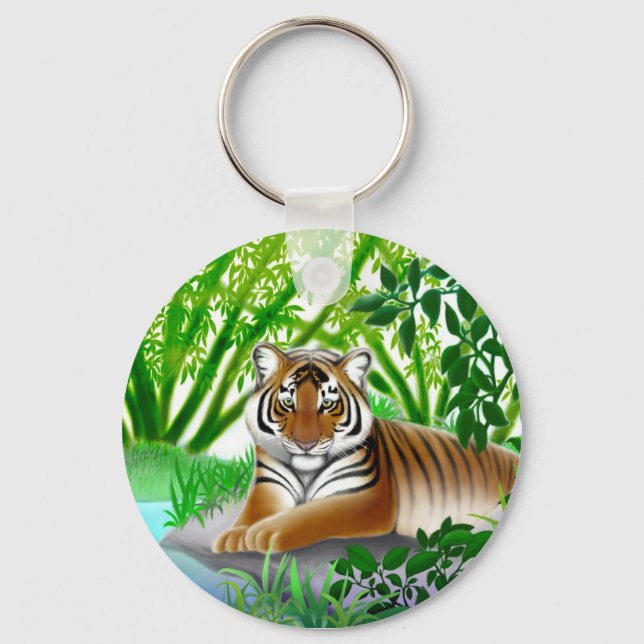 Tiger in Bamboo Jungle Keychain (Front)