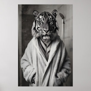 Tiger in Bathrobe Print, Funny Bathroom Animal Art Poster