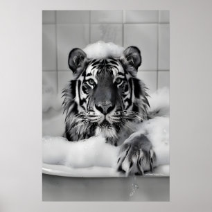 Tiger in Bathtub Print, Funny Animal Bathroom Art Poster