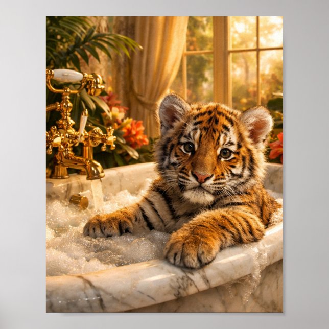 Tiger in Bathtub Wall Art – Luxury Animal Poster,  (Front)