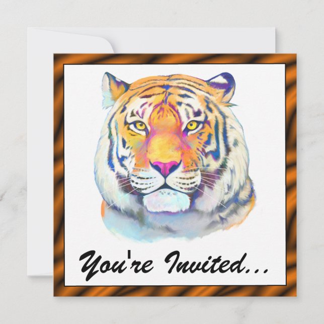 Tiger in Colours Birthday Invite (Front)