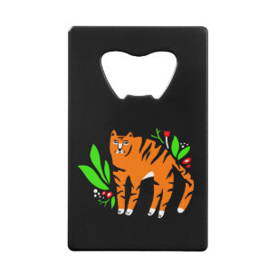 Tiger in flowers credit card bottle opener