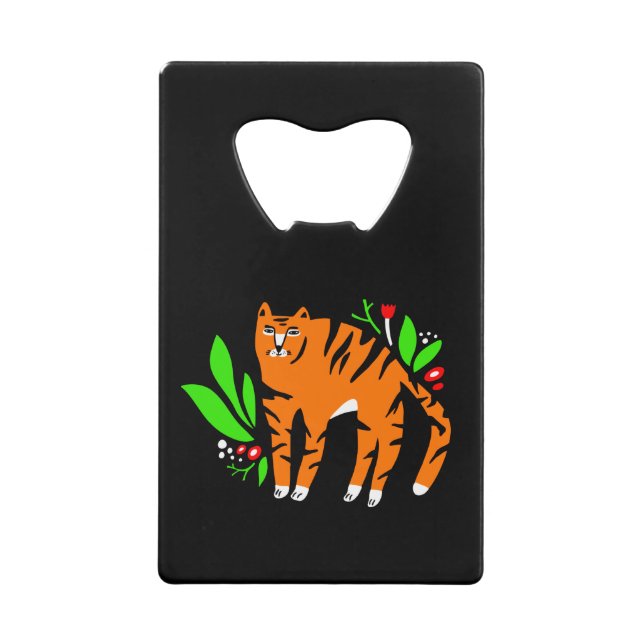 Tiger in flowers credit card bottle opener (Front)