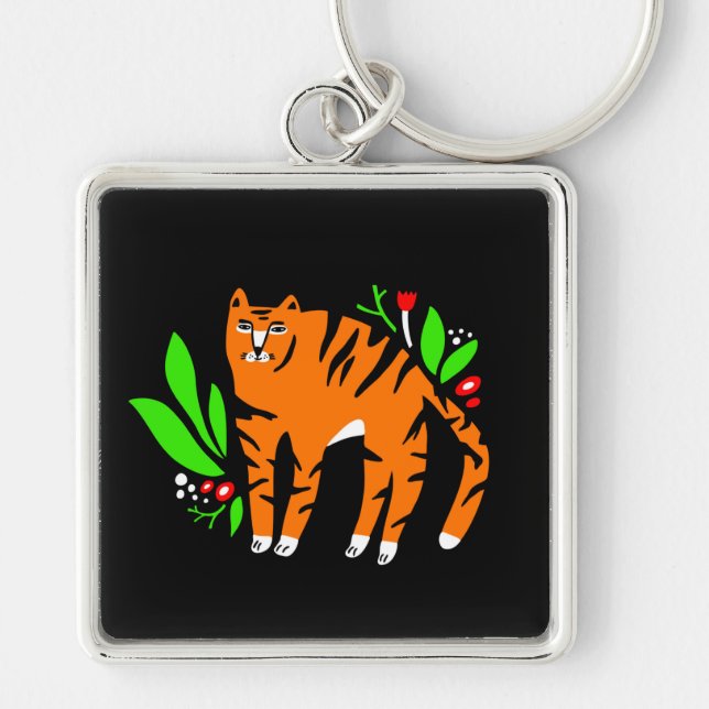 Tiger in flowers keychain (Front)