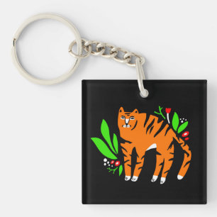 Tiger in flowers keychain