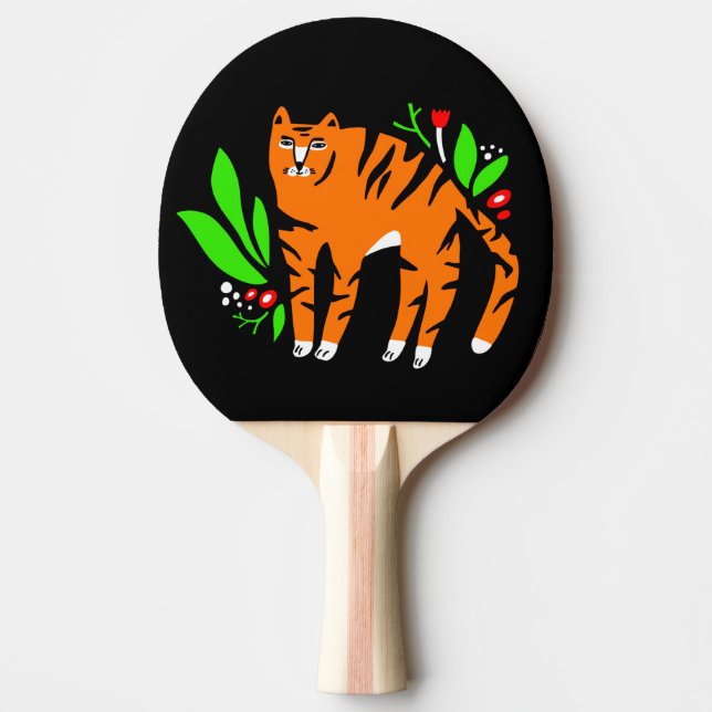 Tiger in flowers ping pong paddle (Front)