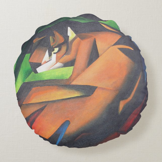 Tiger In Geometric Art Style Franz Marc Round Pillow (Back)
