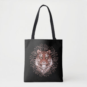 Tiger in grass tote bag