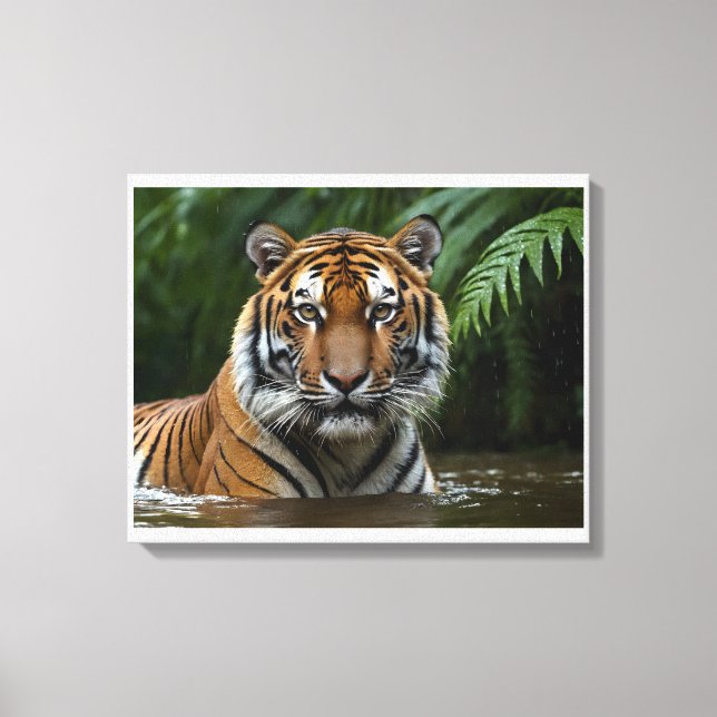 Tiger in Monsoon Rain Canvas Print (Front)