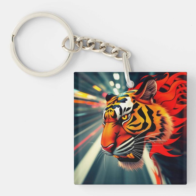 tiger in motion keychain (Front)