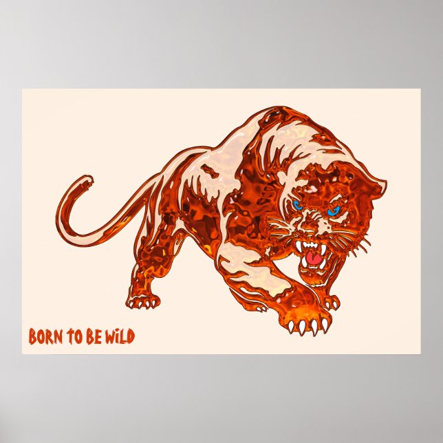 Tiger In Orange Flames With Blue Eyes Poster (Front)